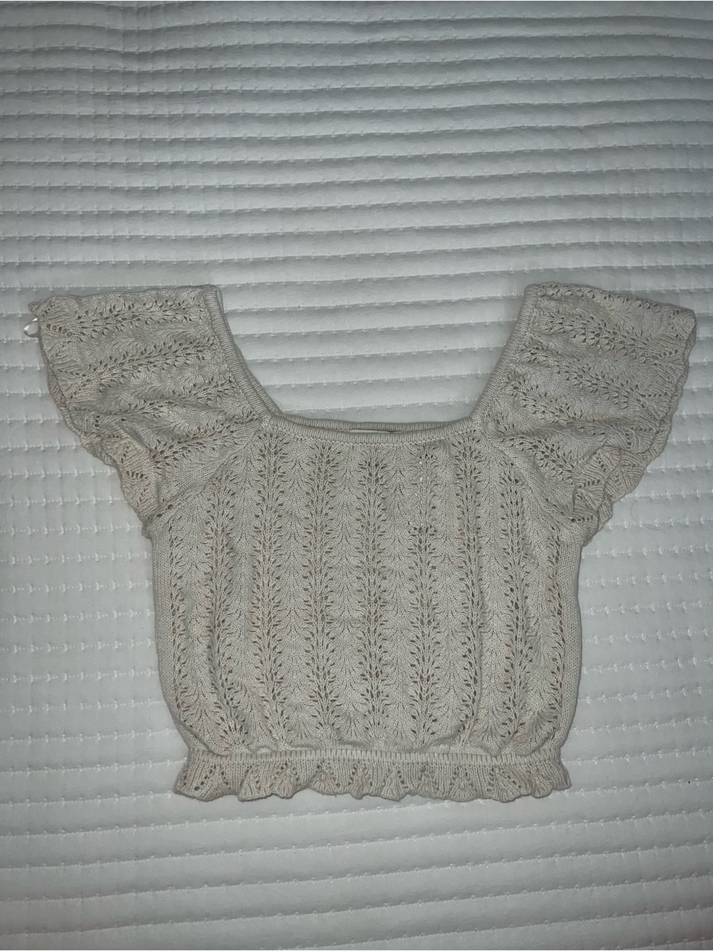 Knit Lace Crop Top in Light Beige - Women